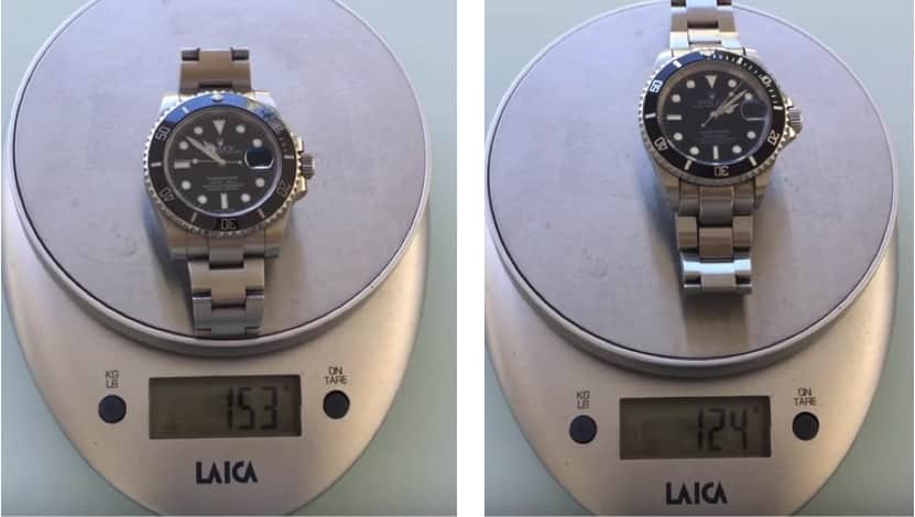 Weight comparison between real and fake Rolex watches