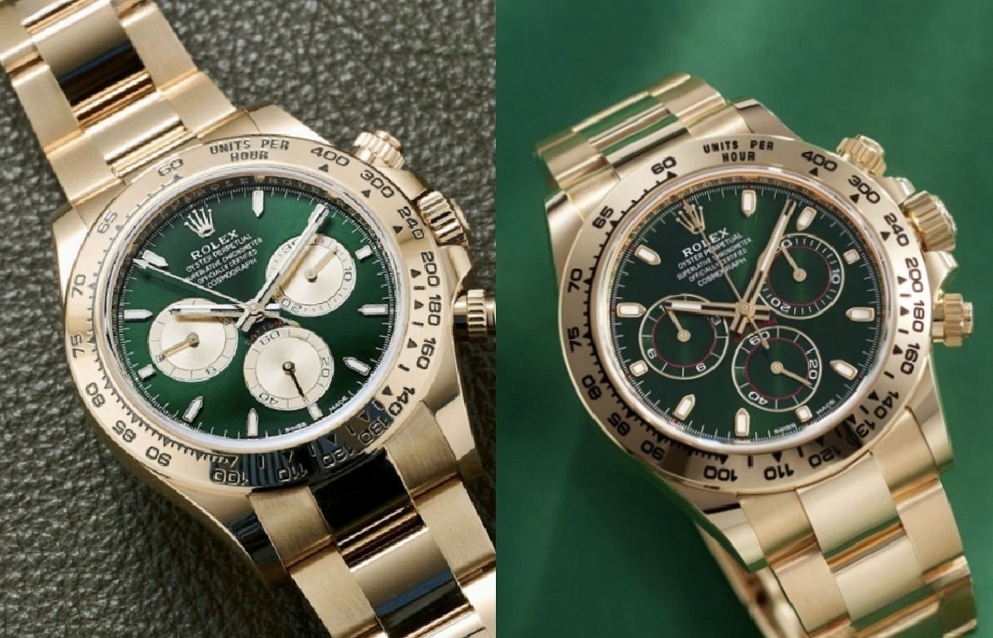 2025 model (left) VS 2016 model (right) Green Gold Daytona