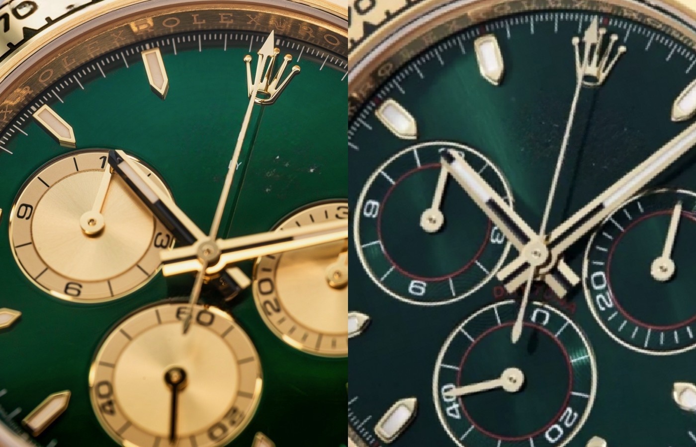 Gold Sub-dials Close-up on Green Gold Daytona Replica