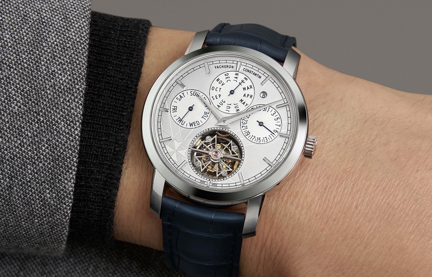 Vacheron Constantin Traditionnelle Tourbillon Perpetual Calendar Ref. 6300/000P-H056 super clone watch worn on wrist